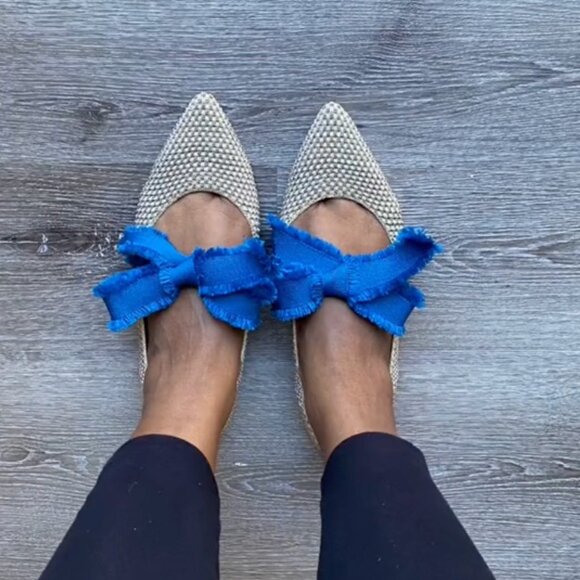 Rothy's Multi Metallic Mary Jane Flats Blue Ribbon Bow Ballet Shoe Pointed Sz 7 - Picture 3 of 9